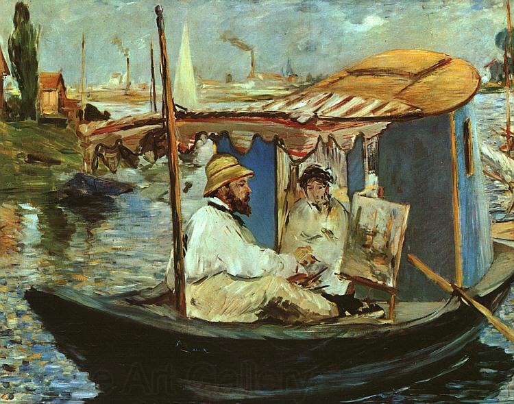 Edouard Manet Claude Monet Working on his Boat in Argenteuil